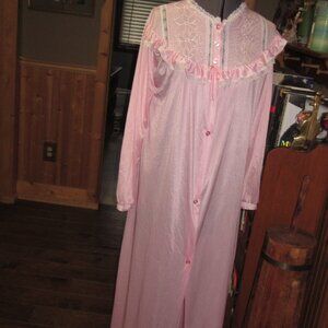 vtg Rikki New York victorian bodice lace embroidered pink Dressing gown night M
